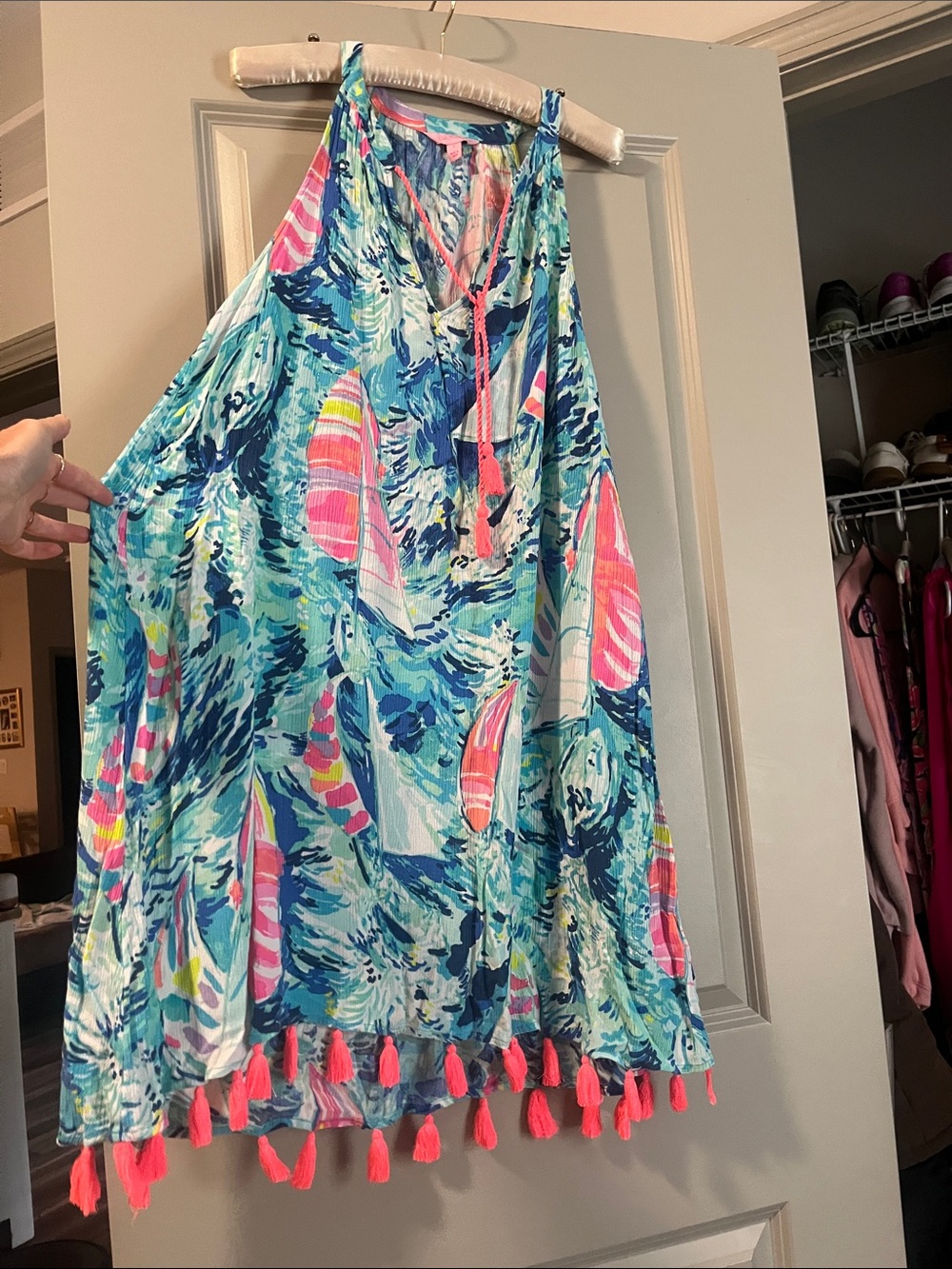 ⛵️Lilly Pulitzer Blue & Pink Sailprint Tassel Resort Dress, size S